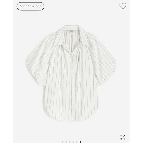 Madewell $98 Shirred Bubble Sleeve Button Up Shirt White/Black Size M NU477 - Picture 6 of 15